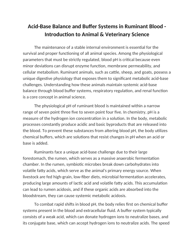 Acid-Base Balance and Buffer Systems in Ruminant Blood Reading Worksheet sample page