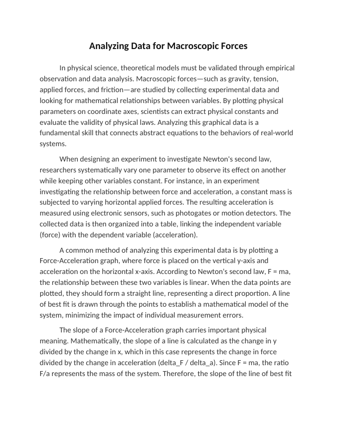 Analyzing Data for Macroscopic Forces Reading Worksheet sample page