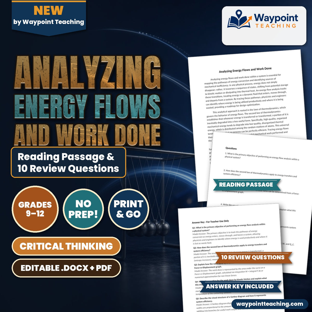 Analyzing Energy Flows and Work Done Reading Worksheet cover