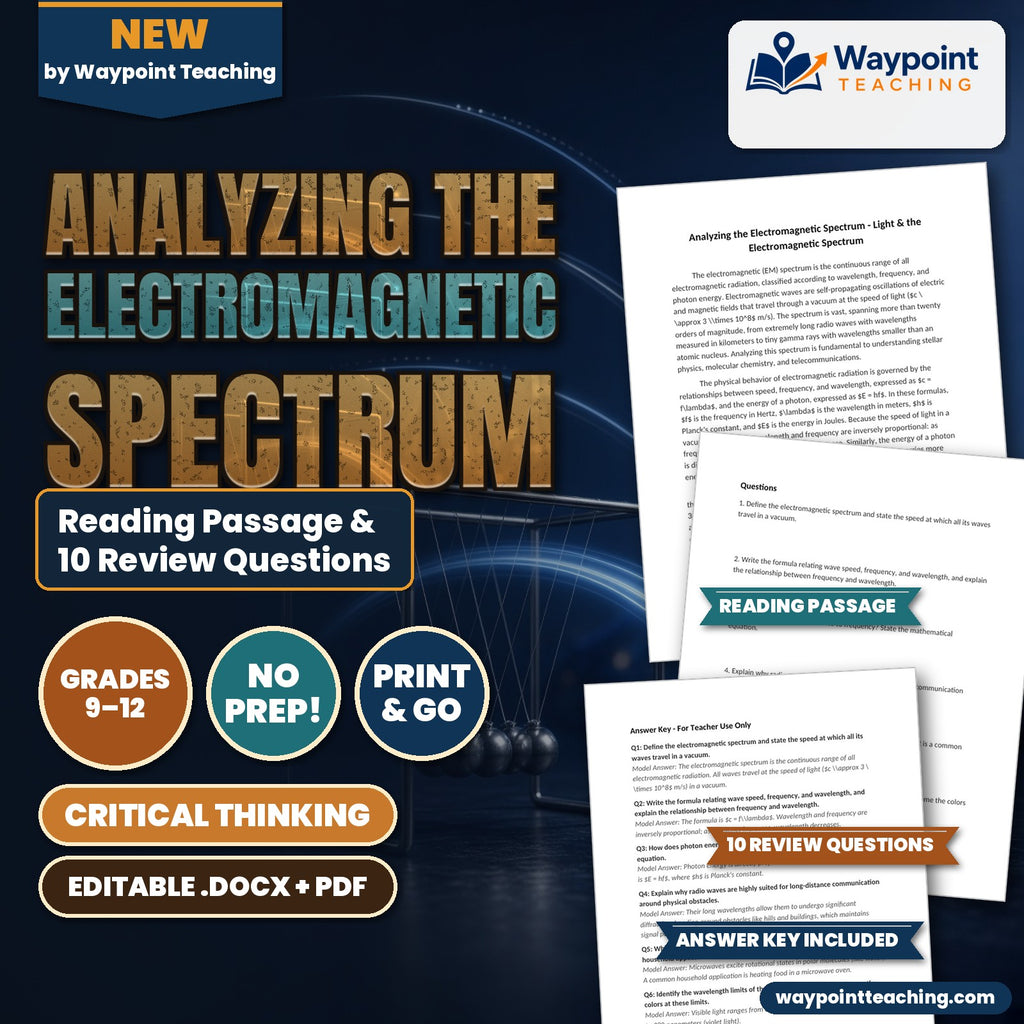 Analyzing the Electromagnetic Spectrum Reading Worksheet cover