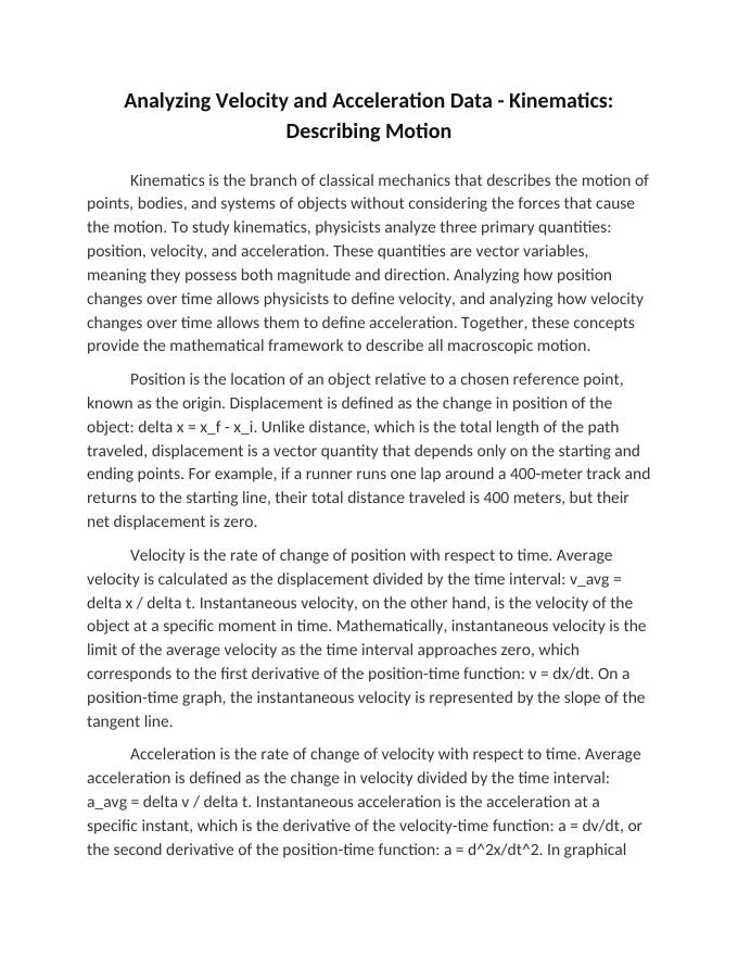 Analyzing Velocity and Acceleration Data Reading Worksheet sample page