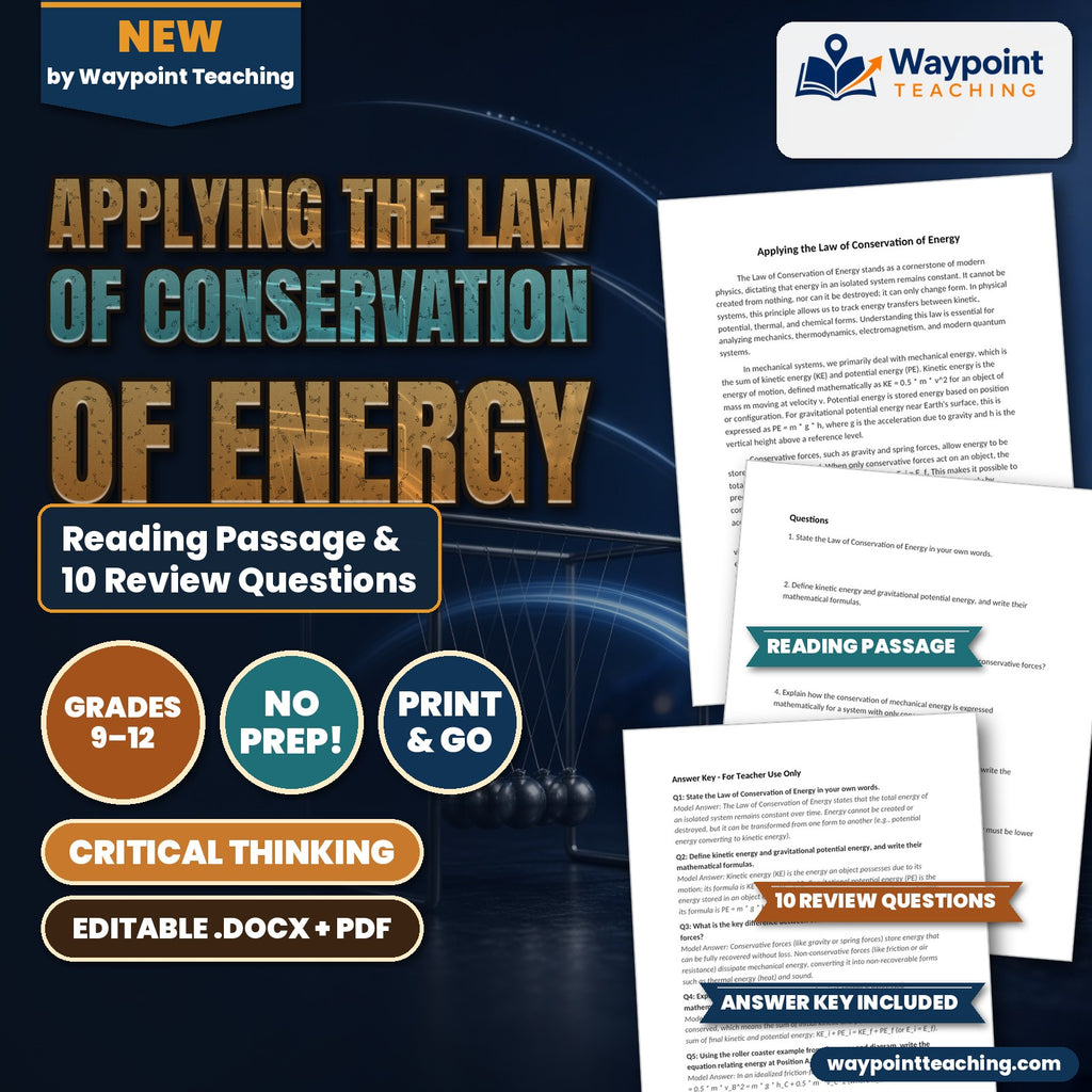 Applying the Law of Conservation of Energy Reading Worksheet cover