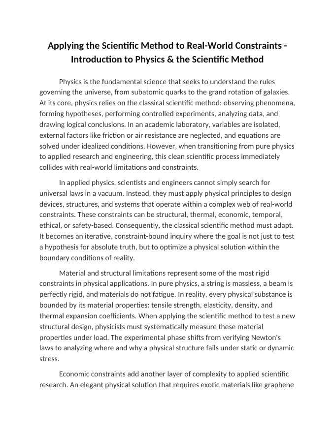 Applying the Scientific Method to Real-World Constraints Reading Worksheet sample page