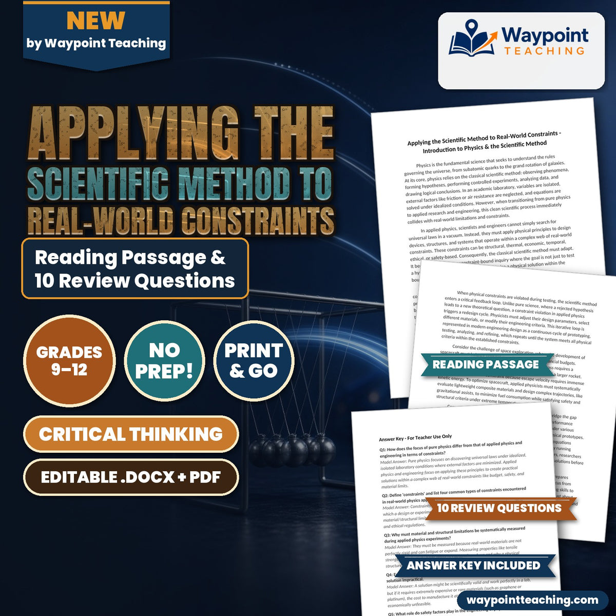 Applying the Scientific Method to Real-World Constraints Reading Worksheet cover