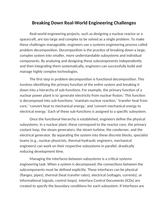 Breaking Down Real-World Engineering Challenges Reading Worksheet sample page
