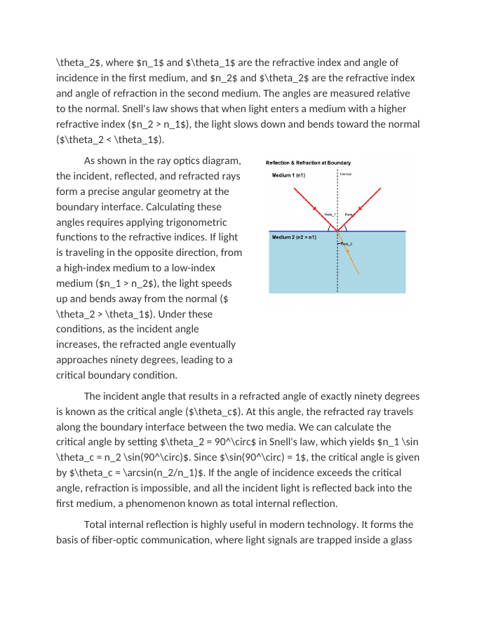 Calculating Angles of Reflection and Refraction Reading Worksheet sample page