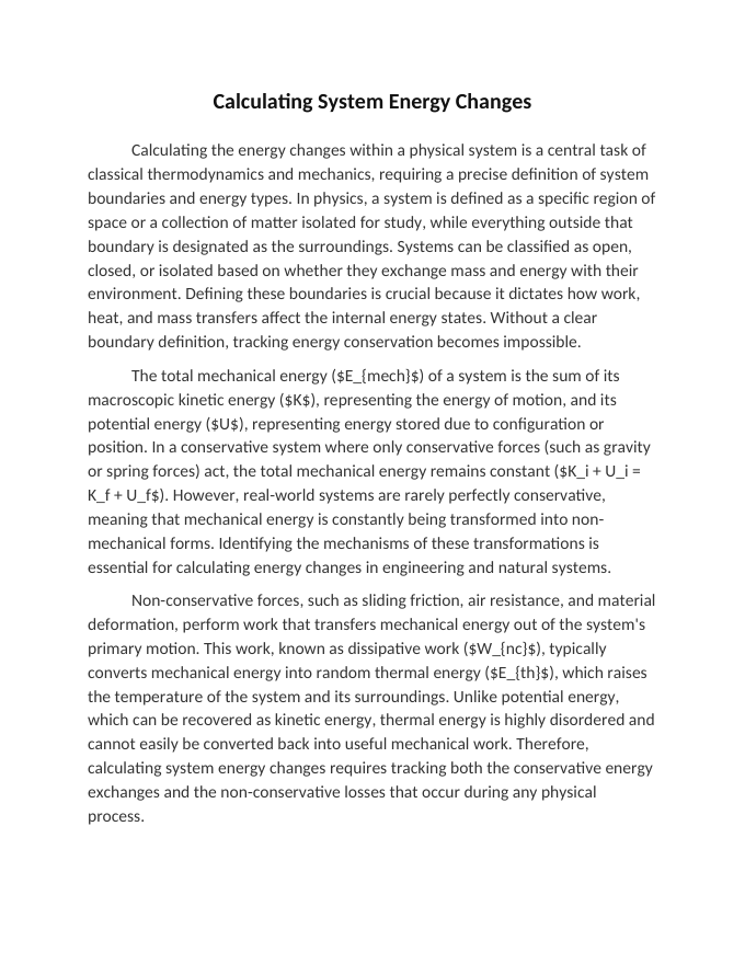Calculating System Energy Changes Reading Worksheet sample page