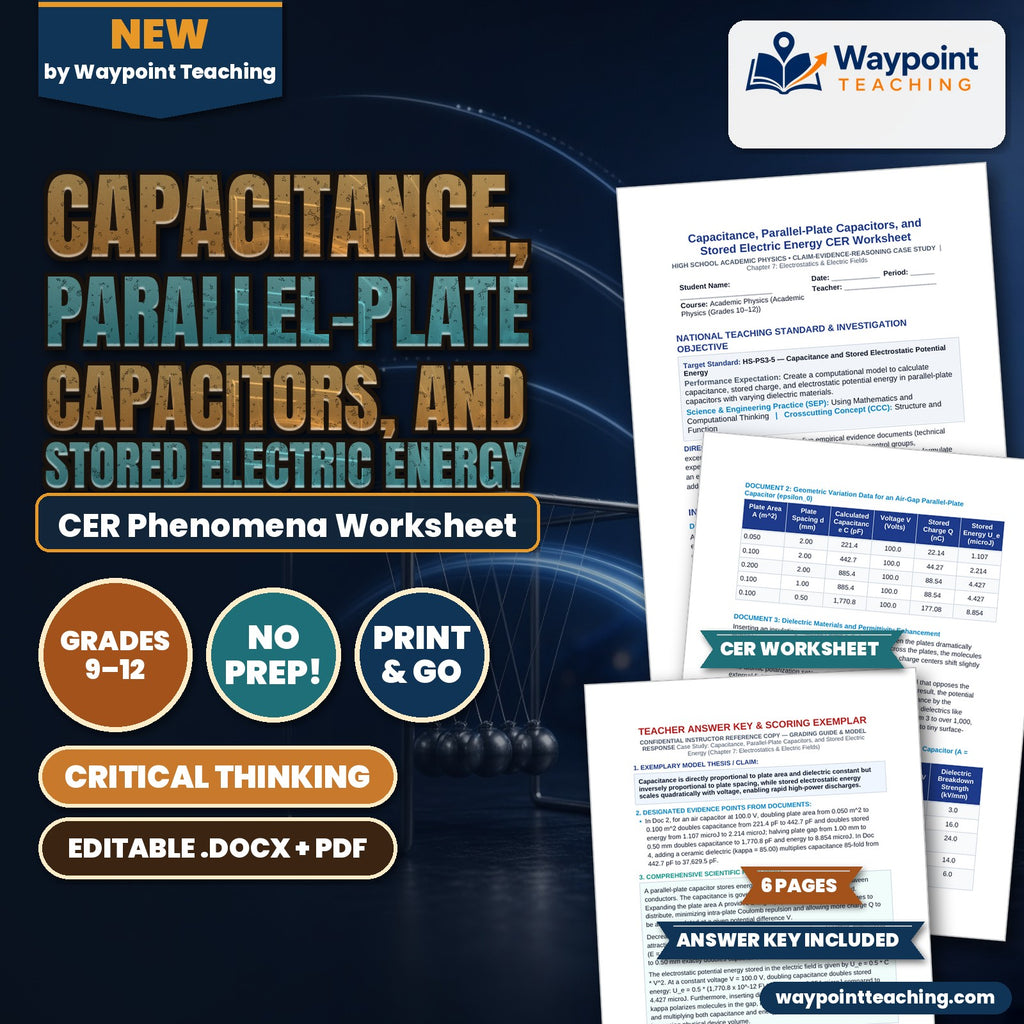 Capacitance, Parallel-Plate Capacitors, and Stored Electric Energy CER Phenomena Worksheet cover
