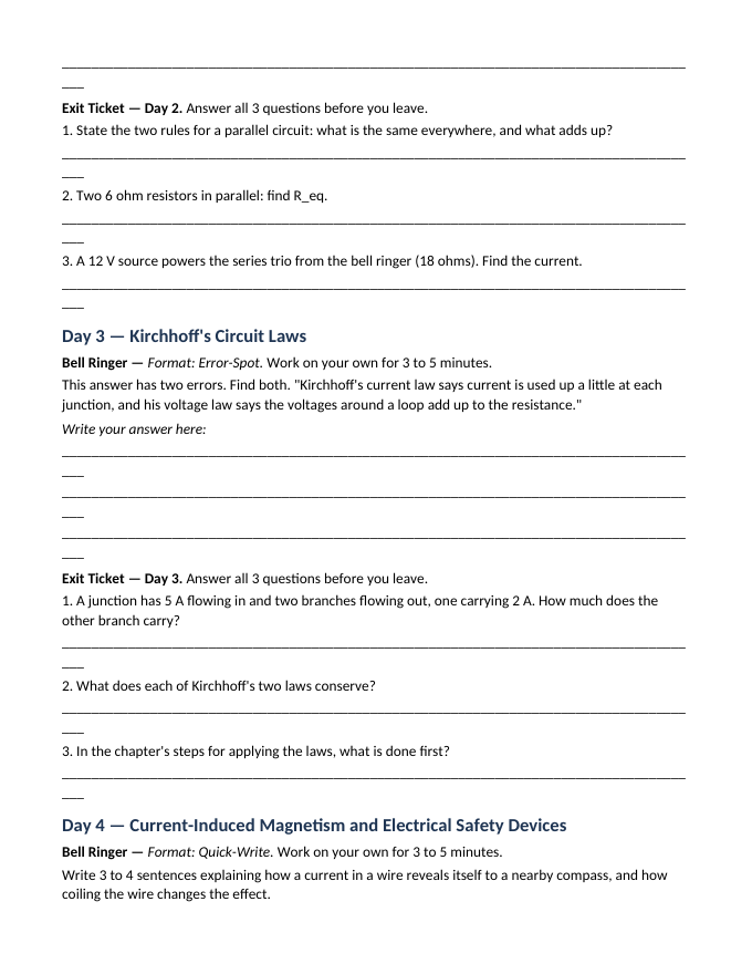 Circuits: Series & Parallel Bell Ringers & Exit Tickets sample page
