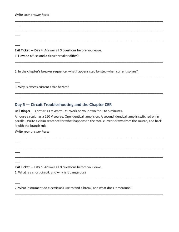 Circuits: Series & Parallel Bell Ringers & Exit Tickets sample page