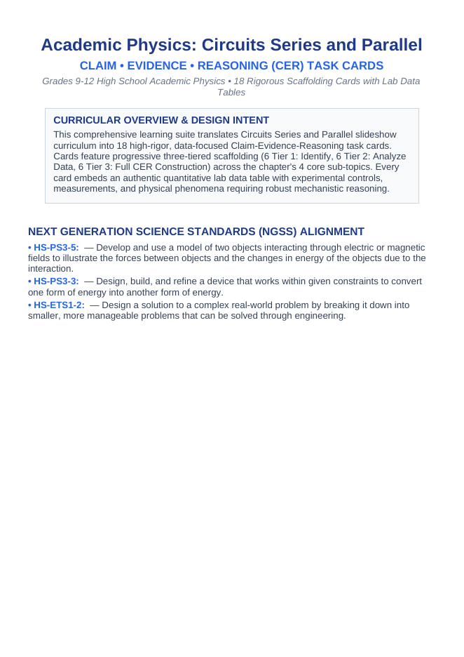 Circuits: Series & Parallel CER Task Cards sample page
