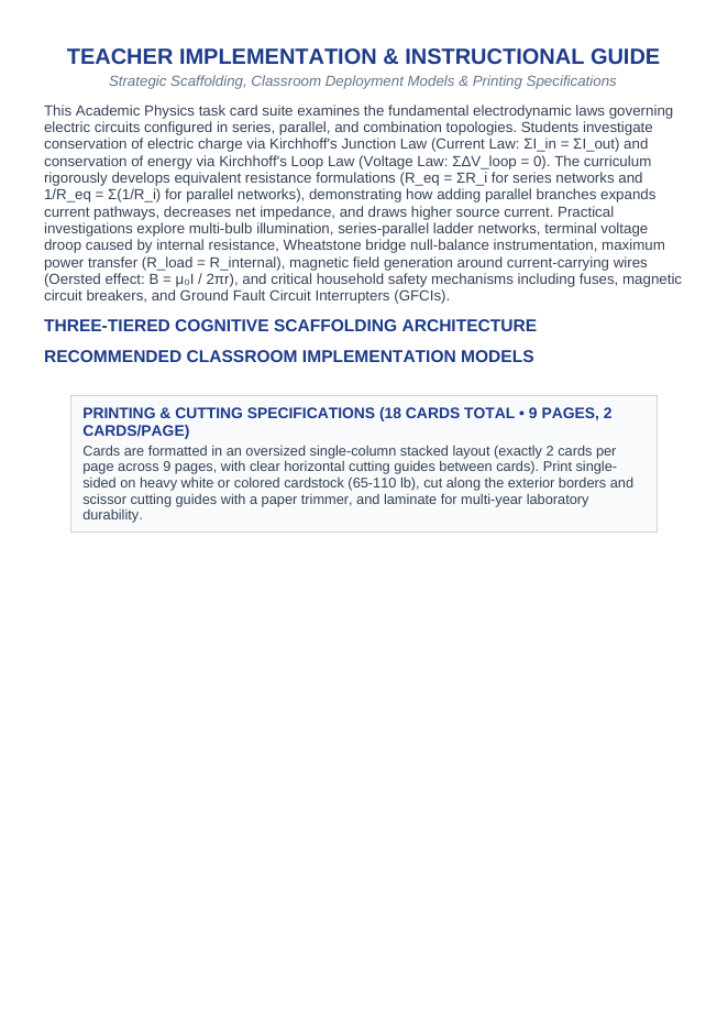 Circuits: Series & Parallel CER Task Cards sample page
