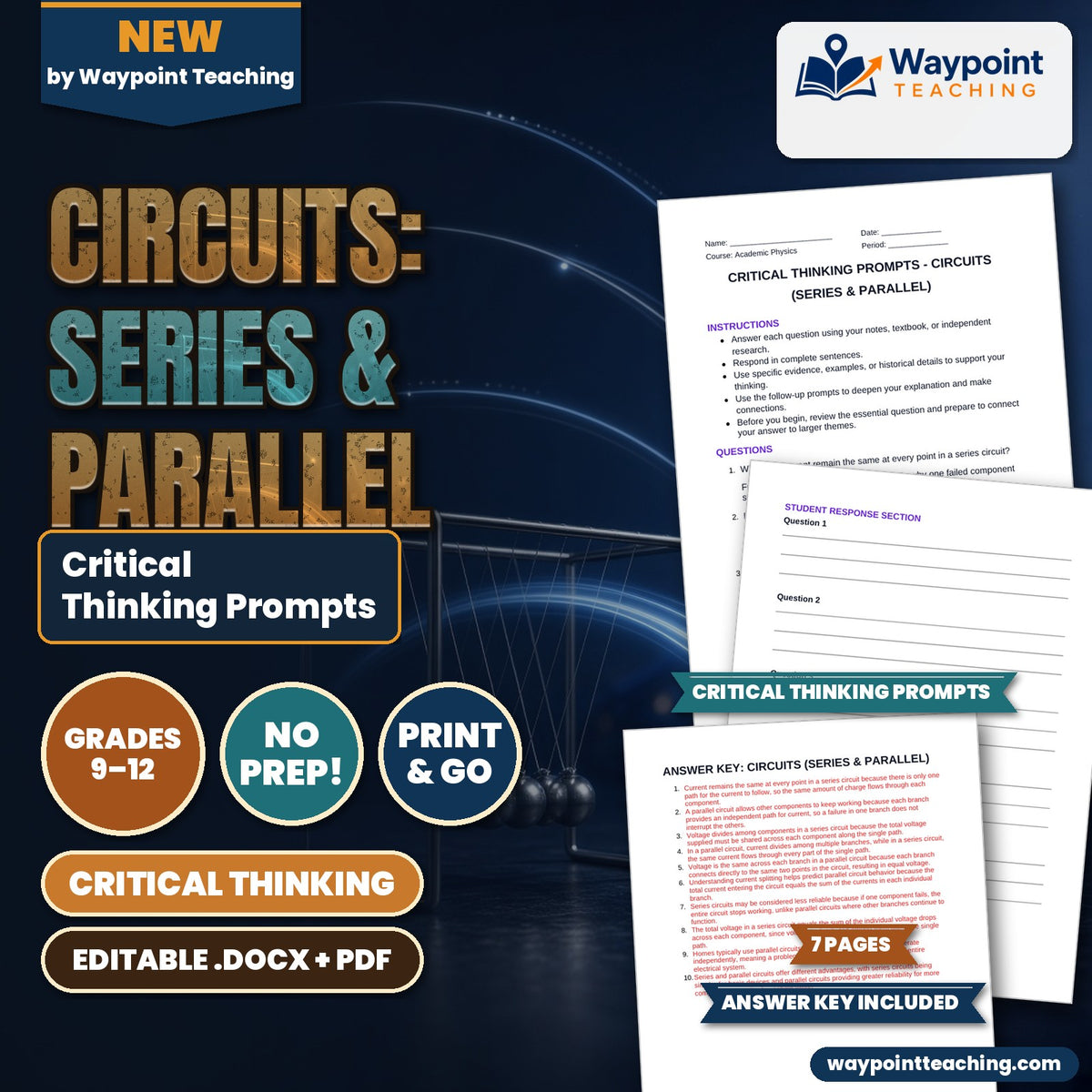 Circuits: Series & Parallel Critical Thinking Prompts cover