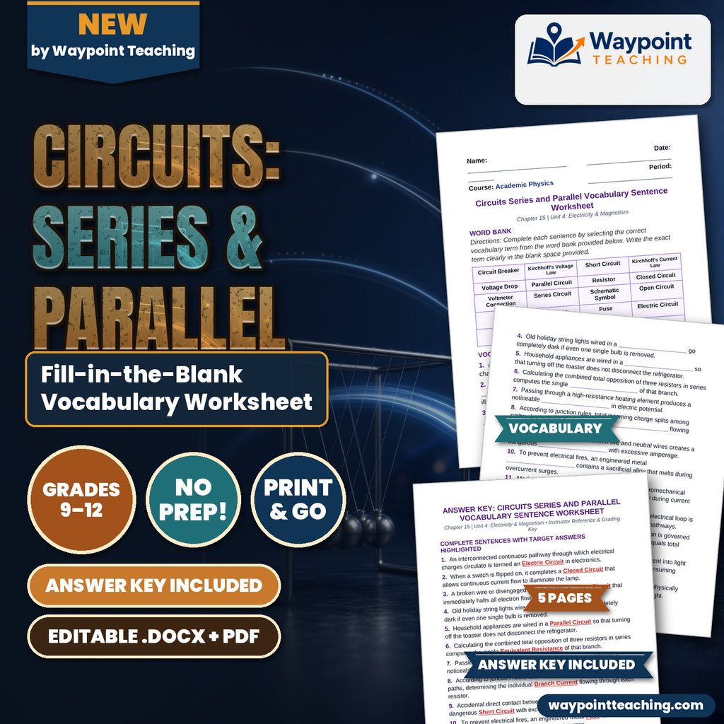 Circuits: Series & Parallel Fill-in-the-Blank Vocabulary Worksheet cover