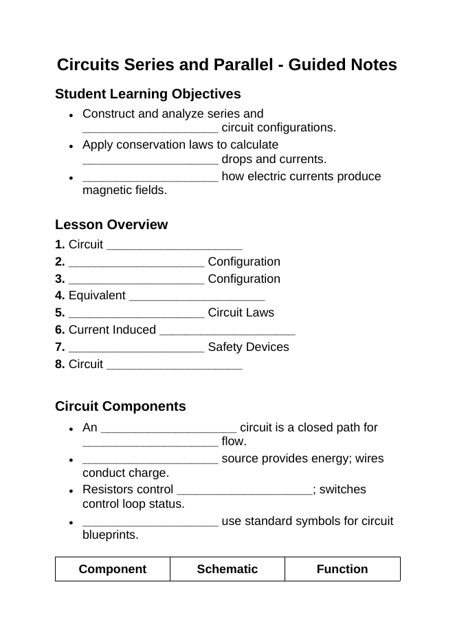 Circuits: Series & Parallel Guided Notes sample page