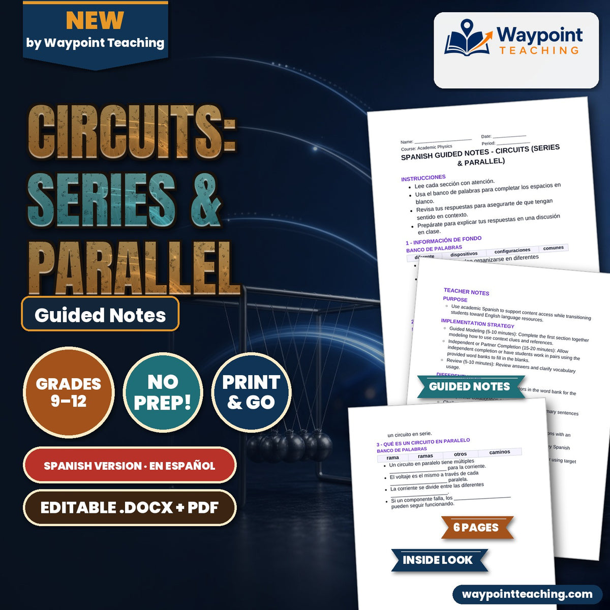 Circuits: Series & Parallel Spanish Guided Notes cover