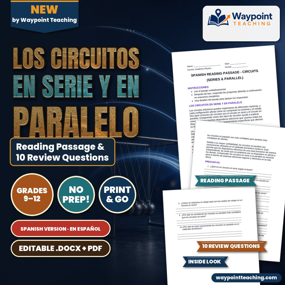 Circuits: Series & Parallel Spanish Reading Passage & Comprehension Questions cover