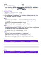 Circuits: Series & Parallel Truth or Lie Challenge sample page