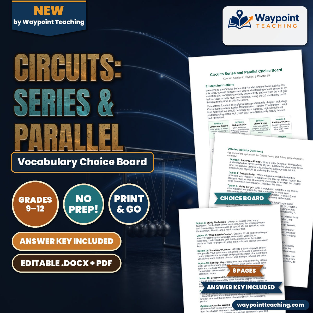 Circuits: Series & Parallel Vocabulary Choice Board cover