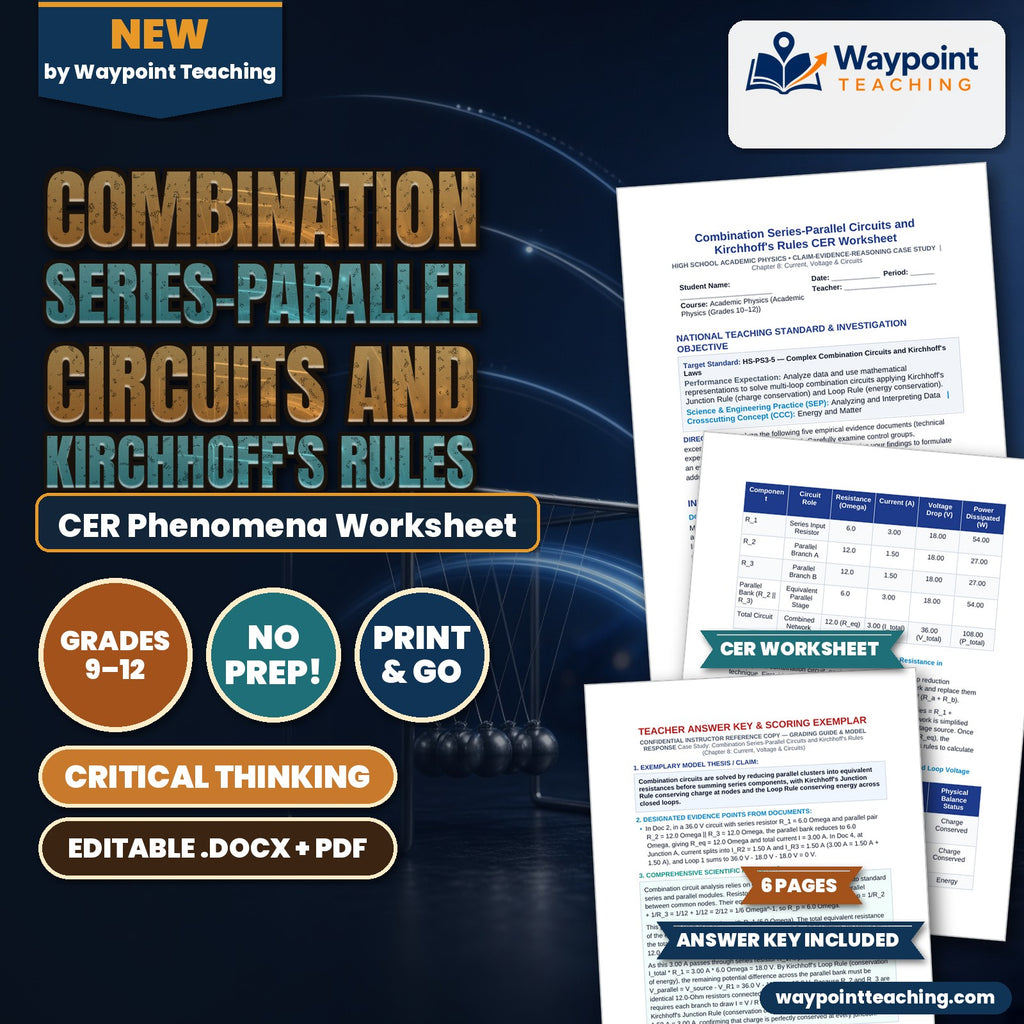 Combination Series-Parallel Circuits and Kirchhoff's Rules CER Phenomena Worksheet cover