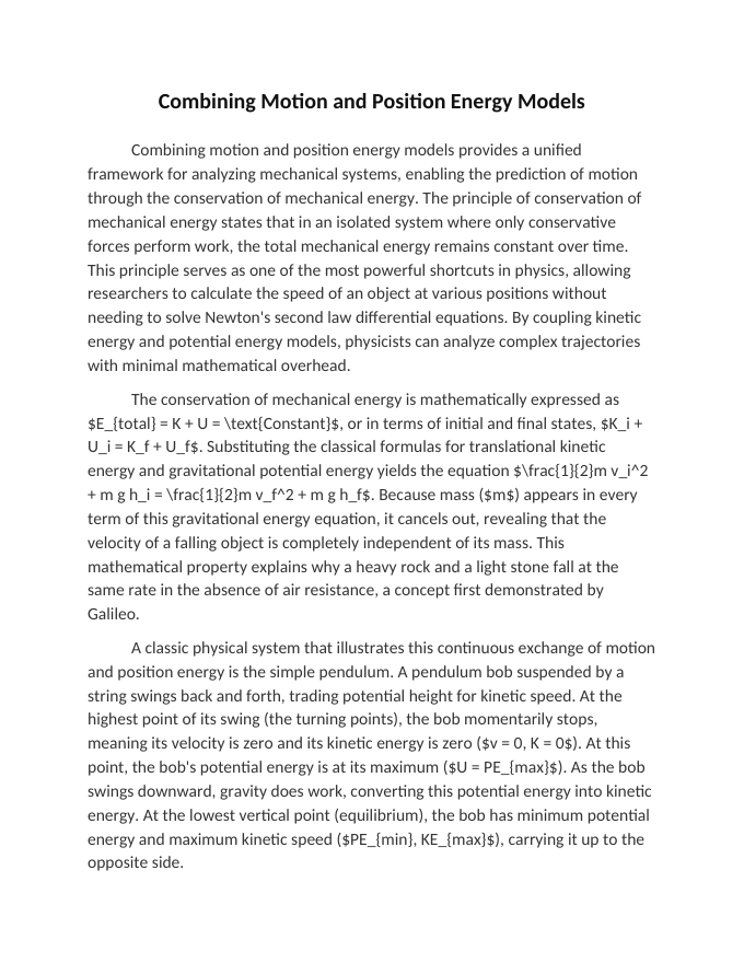Combining Motion and Position Energy Models Reading Worksheet sample page