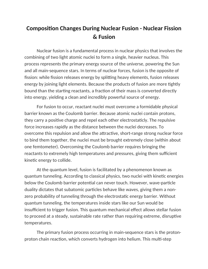 Composition Changes During Nuclear Fusion Reading Worksheet sample page