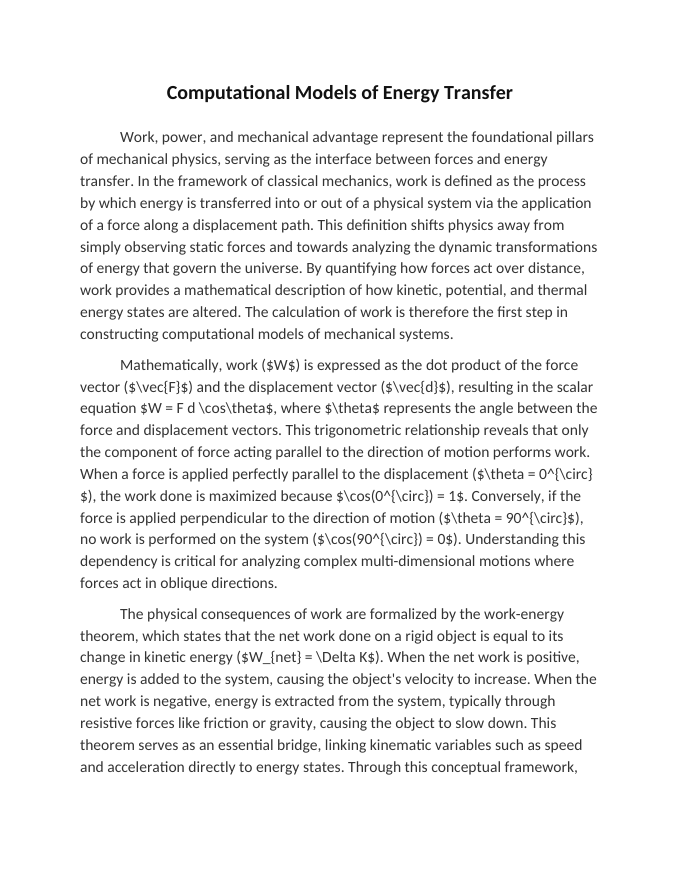 Computational Models of Energy Transfer Reading Worksheet sample page