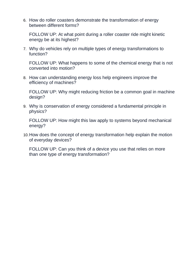 Conservation of Energy Critical Thinking Prompts sample page