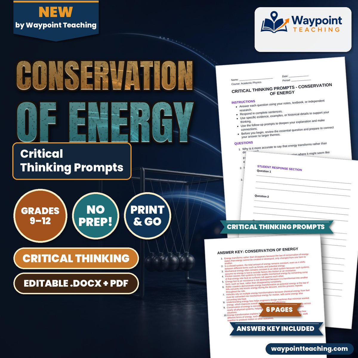 Conservation of Energy Critical Thinking Prompts cover