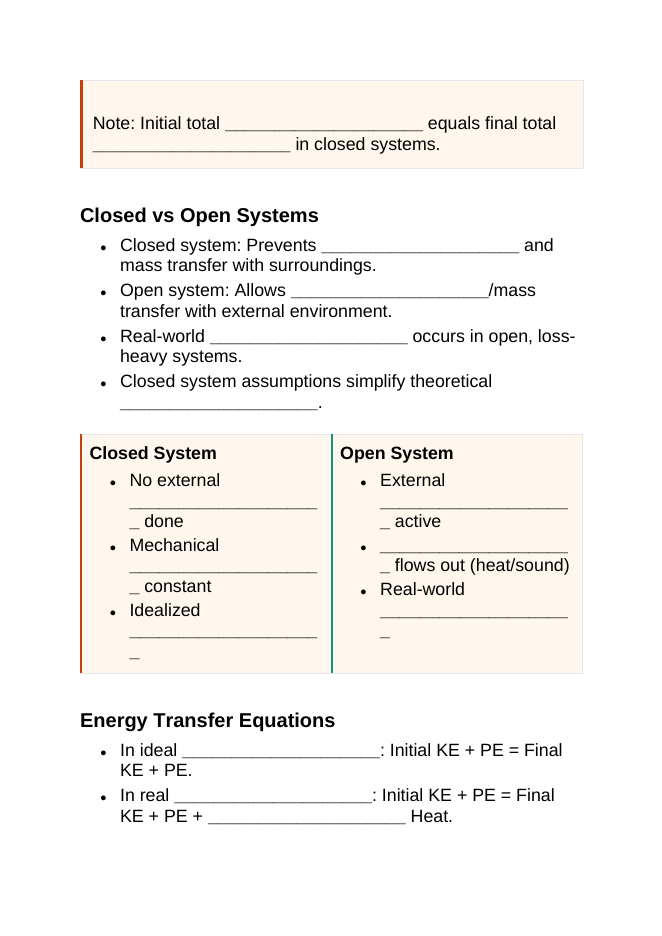 Conservation of Energy Guided Notes sample page