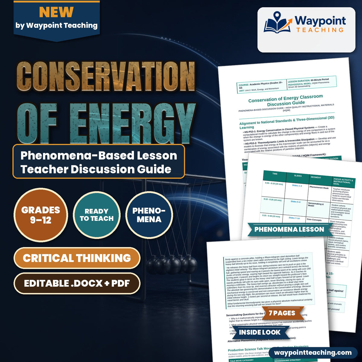 Conservation of Energy Phenomena-Based Lesson: Standing Unflinching as a 15-Kilogram Bowling Ball Pendulum Swings to Within Millimeters of a Physicist's Nose Teacher Discussion Guide cover