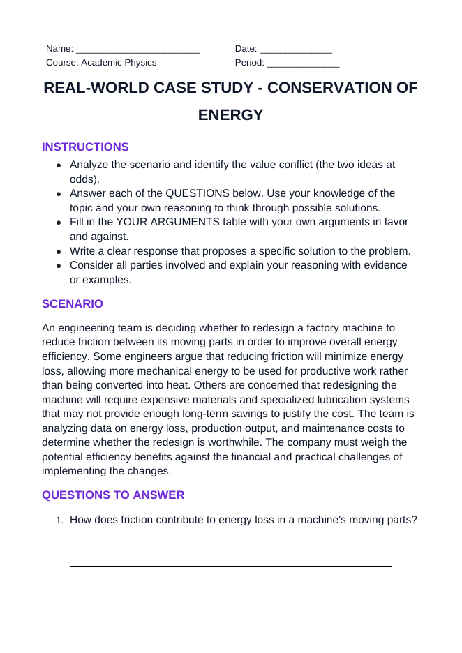 Conservation of Energy Real-World Case Study sample page