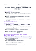 Conservation of Energy Spanish Guided Notes sample page