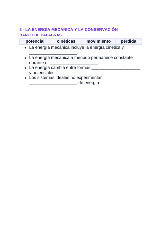 Conservation of Energy Spanish Guided Notes sample page