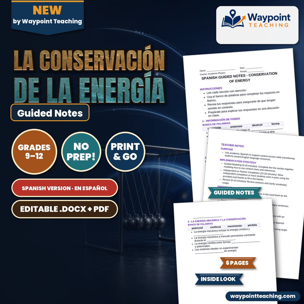 Conservation of Energy Spanish Guided Notes cover