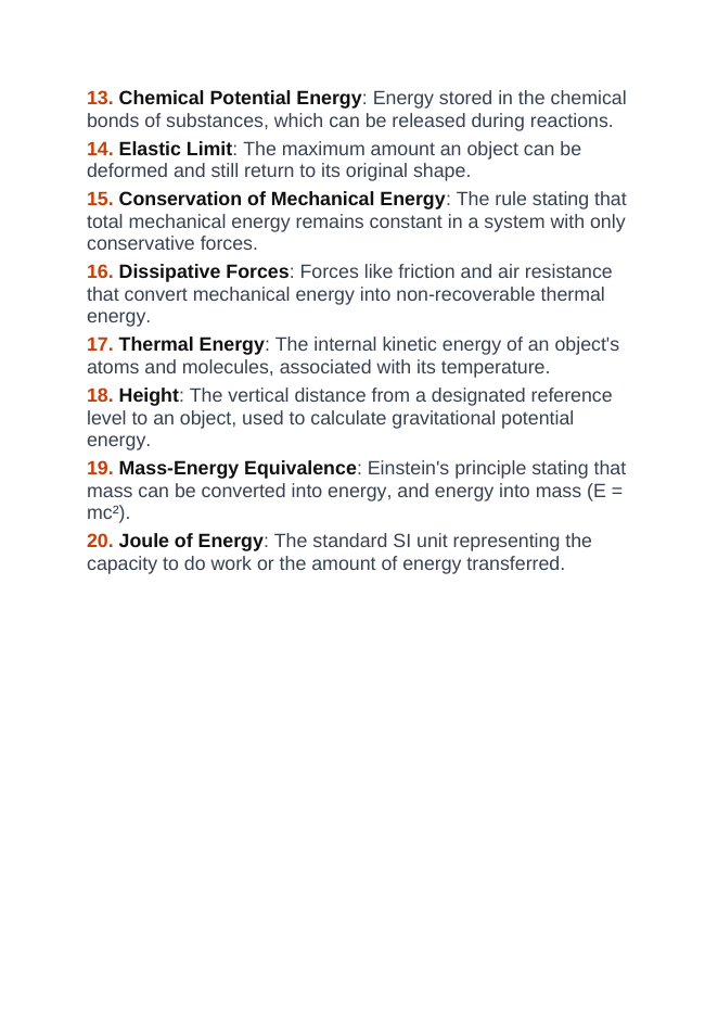 Conservation of Energy Vocabulary Words & Definitions sample page