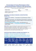 Conservation of Linear Momentum in One-Dimensional Elastic Collisions CER Phenomena Worksheet sample page