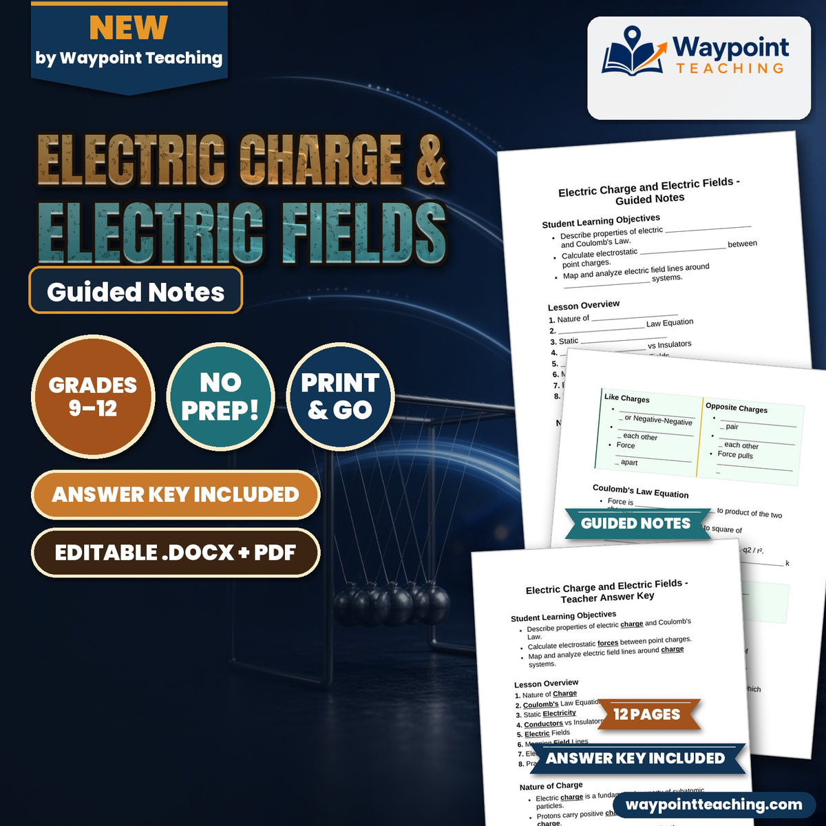 Electric Charge & Electric Fields Guided Notes cover