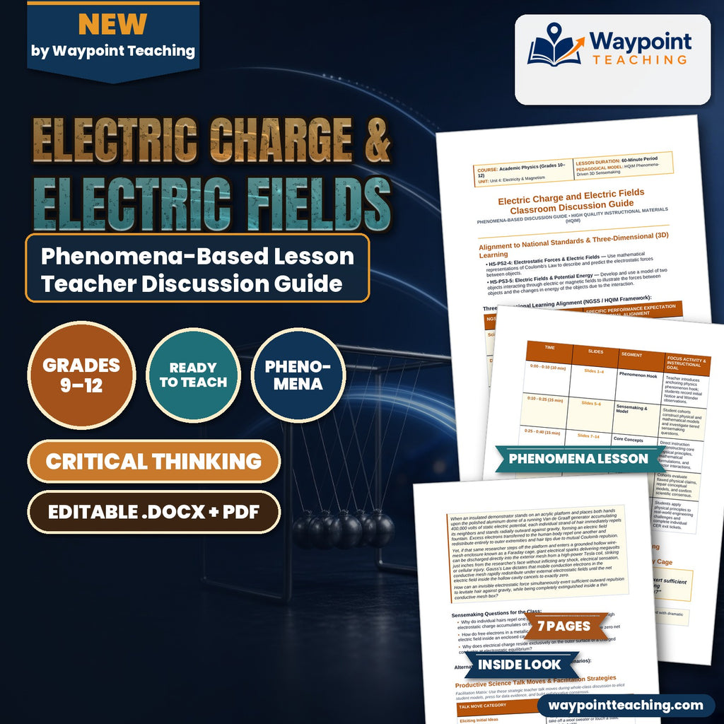 Electric Charge & Electric Fields Phenomena-Based Lesson: Electrostatic Hair-Standing Levitation on a Van de Graaff Generator and the Electrostatic Invariance Inside a Metallic Faraday Cage Teacher Discussion Guide cover