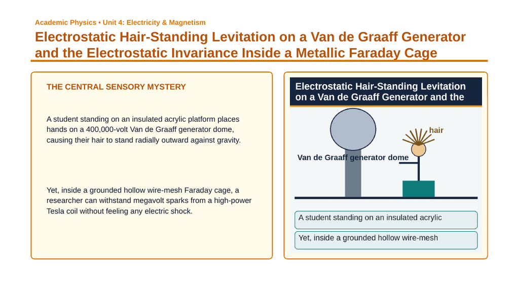 Electric Charge & Electric Fields Phenomena-Based Lesson: Electrostatic Hair-Standing Levitation on a Van de Graaff Generator and the Electrostatic Invariance Inside a Metallic Faraday Cage Presentation sample page