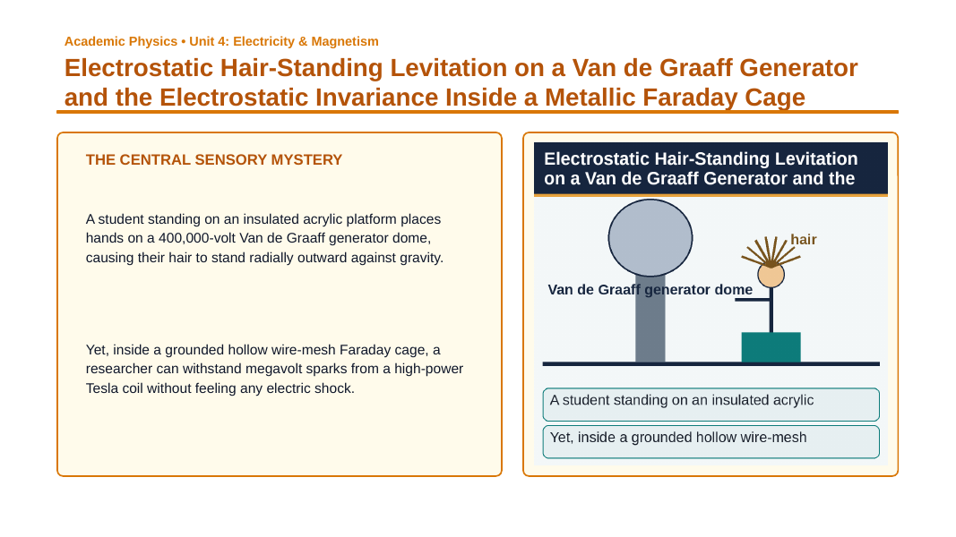 Electric Charge & Electric Fields Phenomena-Based Lesson: Electrostatic Hair-Standing Levitation on a Van de Graaff Generator and the Electrostatic Invariance Inside a Metallic Faraday Cage Presentation sample page