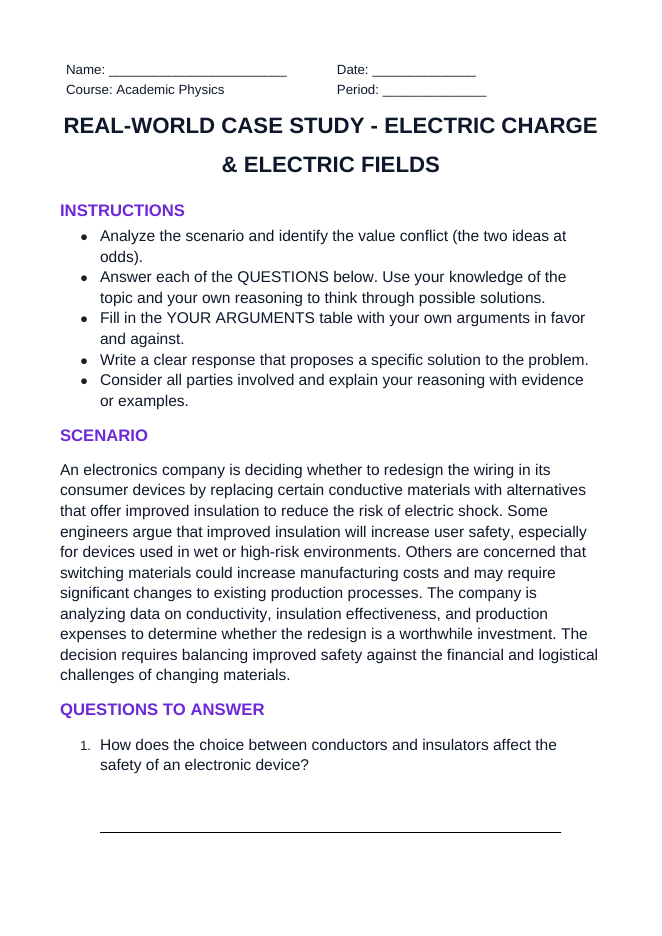 Electric Charge & Electric Fields Real-World Case Study sample page