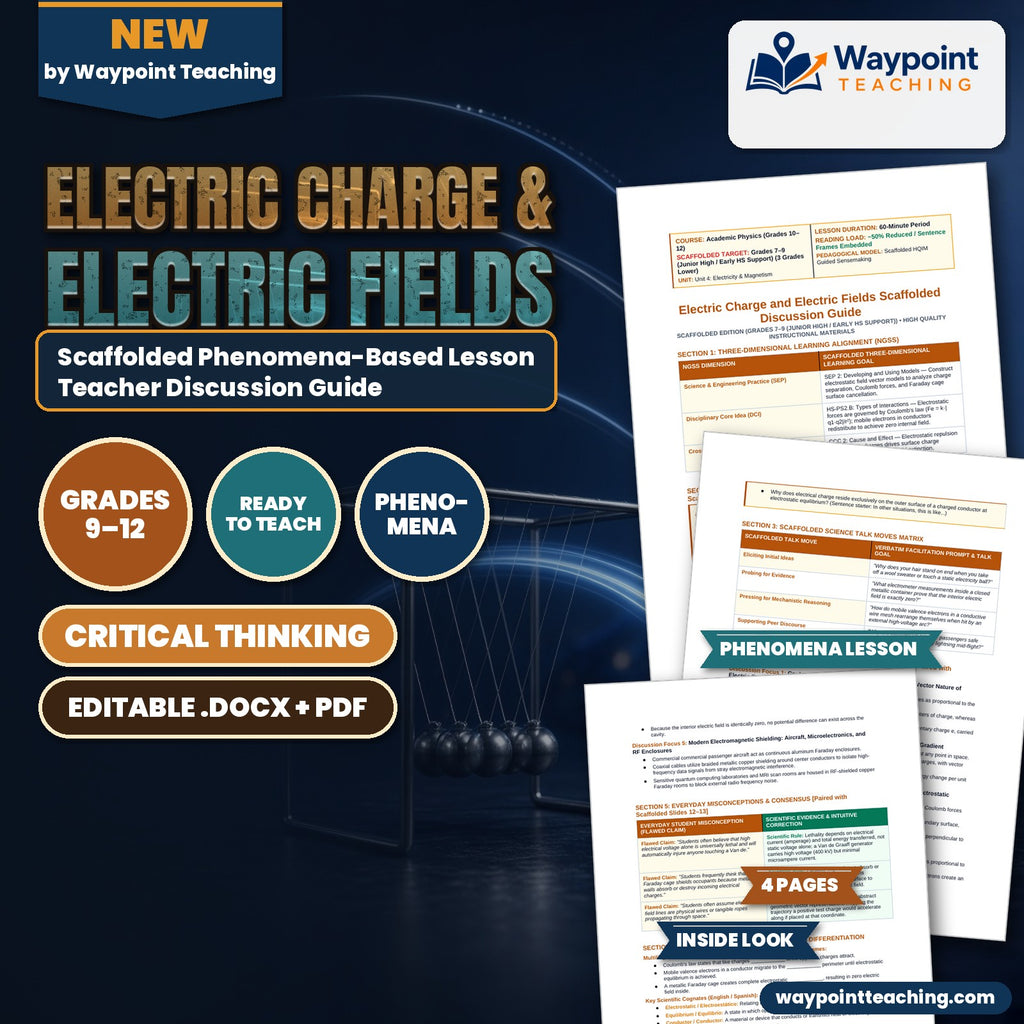 Electric Charge & Electric Fields Scaffolded Phenomena-Based Lesson: Electrostatic Hair-Standing Levitation on a Van de Graaff Generator and the Electrostatic Invariance Inside a Metallic Faraday Cage Teacher Discussion Guide cover