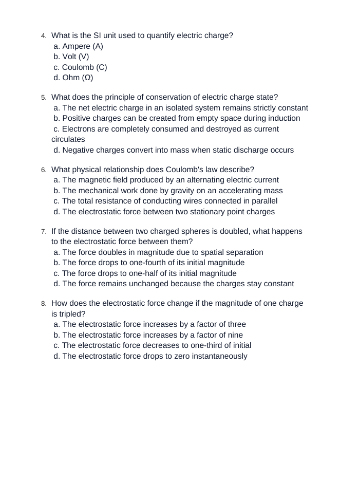 Electric Charge & Electric Fields Unit Test sample page