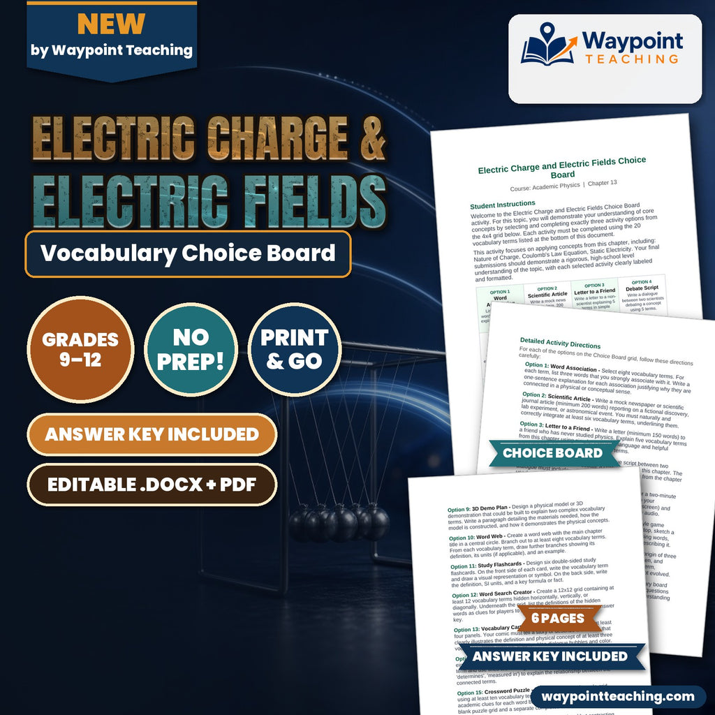 Electric Charge & Electric Fields Vocabulary Choice Board cover