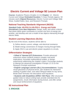 Electric Current & Voltage 5E Lesson Plan sample page