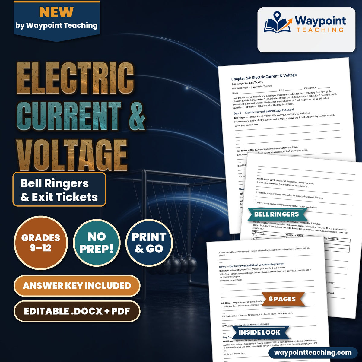 Electric Current & Voltage Bell Ringers & Exit Tickets cover
