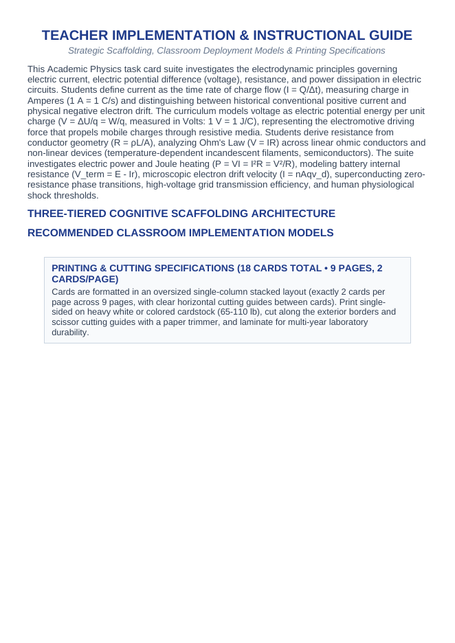 Electric Current & Voltage CER Task Cards sample page