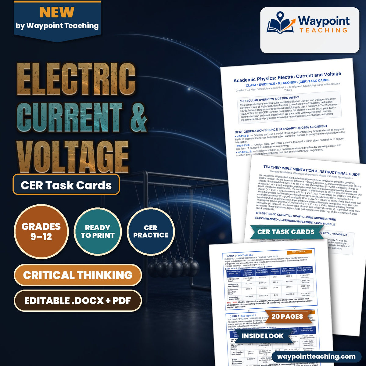 Electric Current & Voltage CER Task Cards cover
