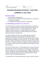 Electric Current & Voltage Spanish Reading Passage & Comprehension Questions sample page